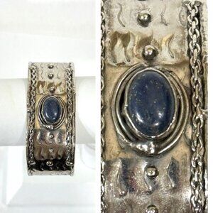 Alpaca silver and lapis lazuli cuff bracelet.